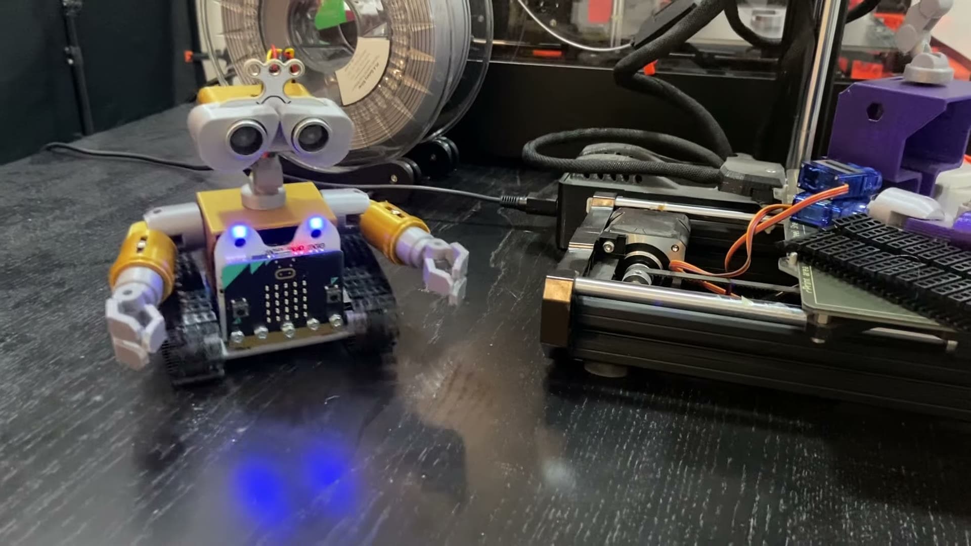 Wall-E themed robot build with sensors and tracked chassis